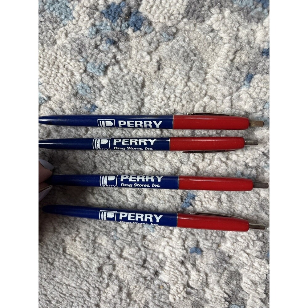 4 Perry Drug Store Vintage Pen Lot Fisher Ink Pen Red Blue Gold